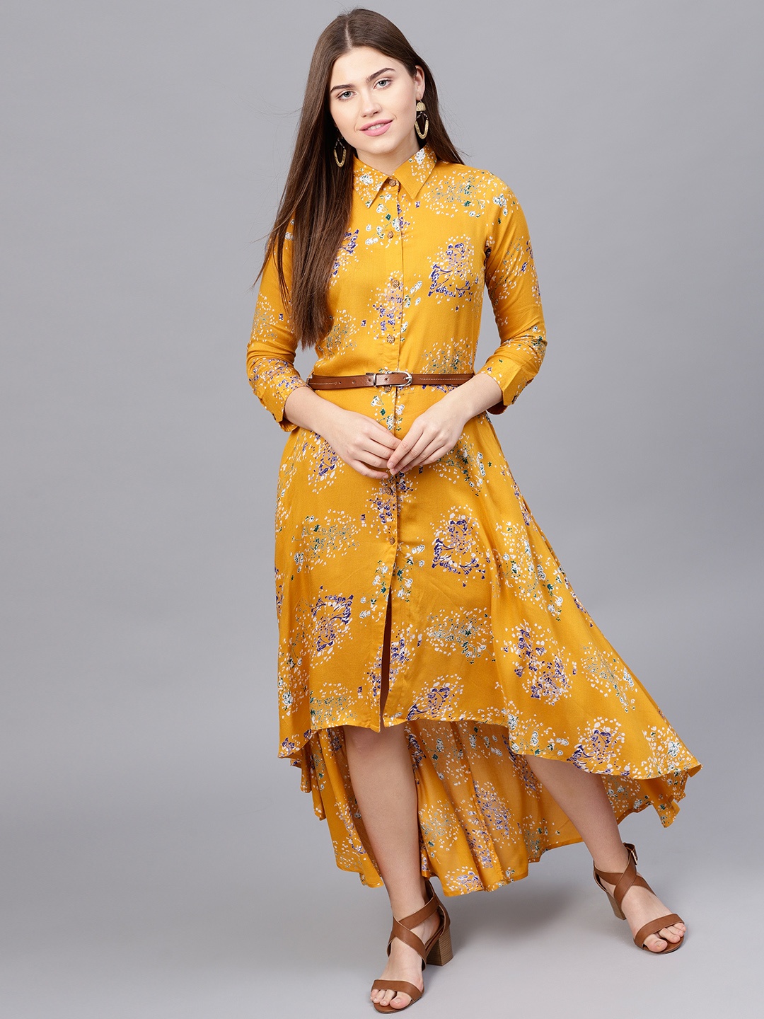 

Athena Women Mustard Yellow Printed Maxi Dress