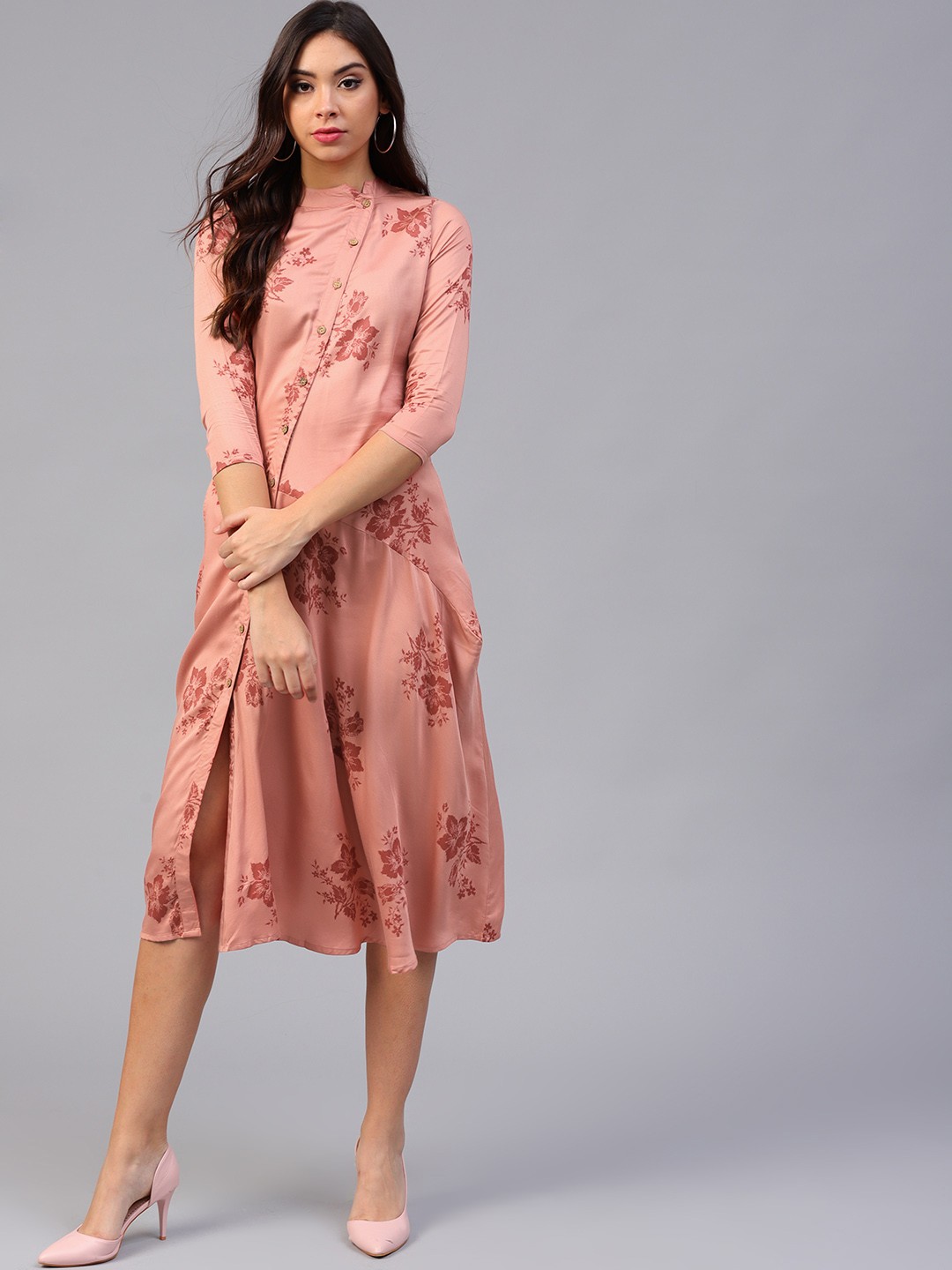 

Athena Women Peach-Coloured Printed Shirt Dress