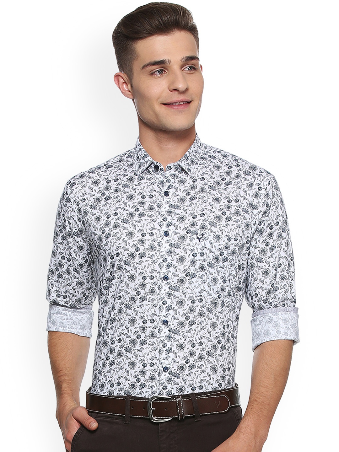 

Allen Solly Men White & Navy Blue Slim Fit Printed Casual Shirt