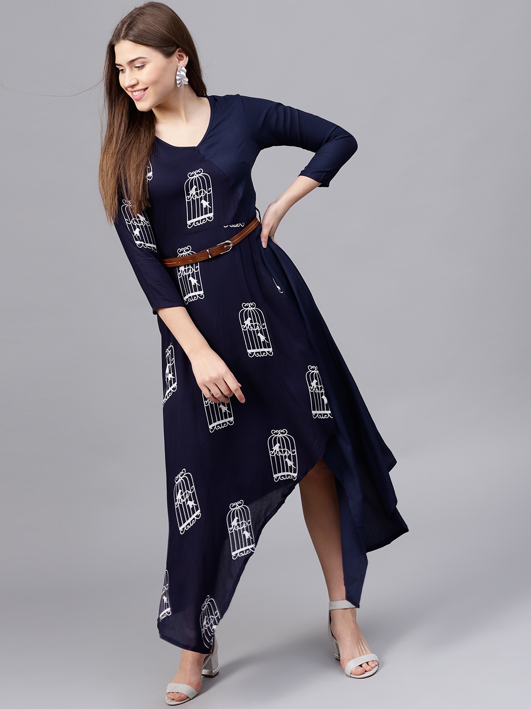 

Athena Women Navy Blue Printed A-Line Dress