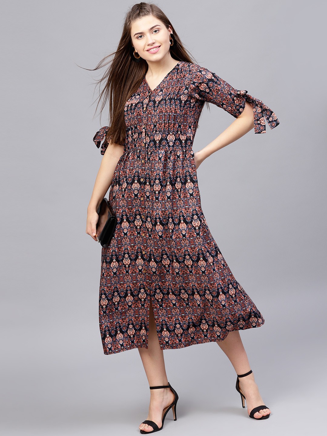 

Athena Women Black Printed A-Line Dress