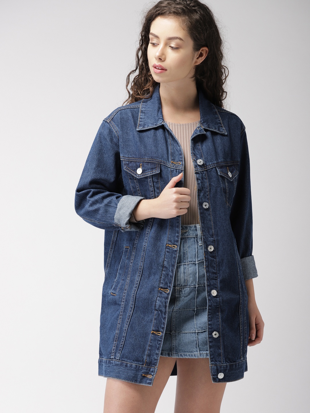 

FOREVER 21 Women Blue Solid Denim Jacket