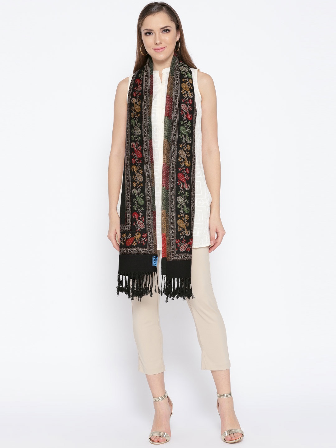 

HK colours of fashion Women Black Self-Design Stole