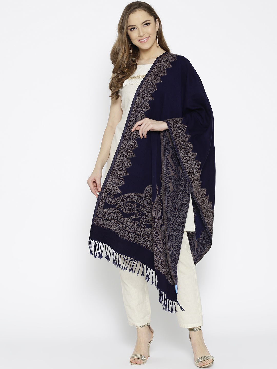 

HK colours of fashion Women Navy Blue Solid Stole