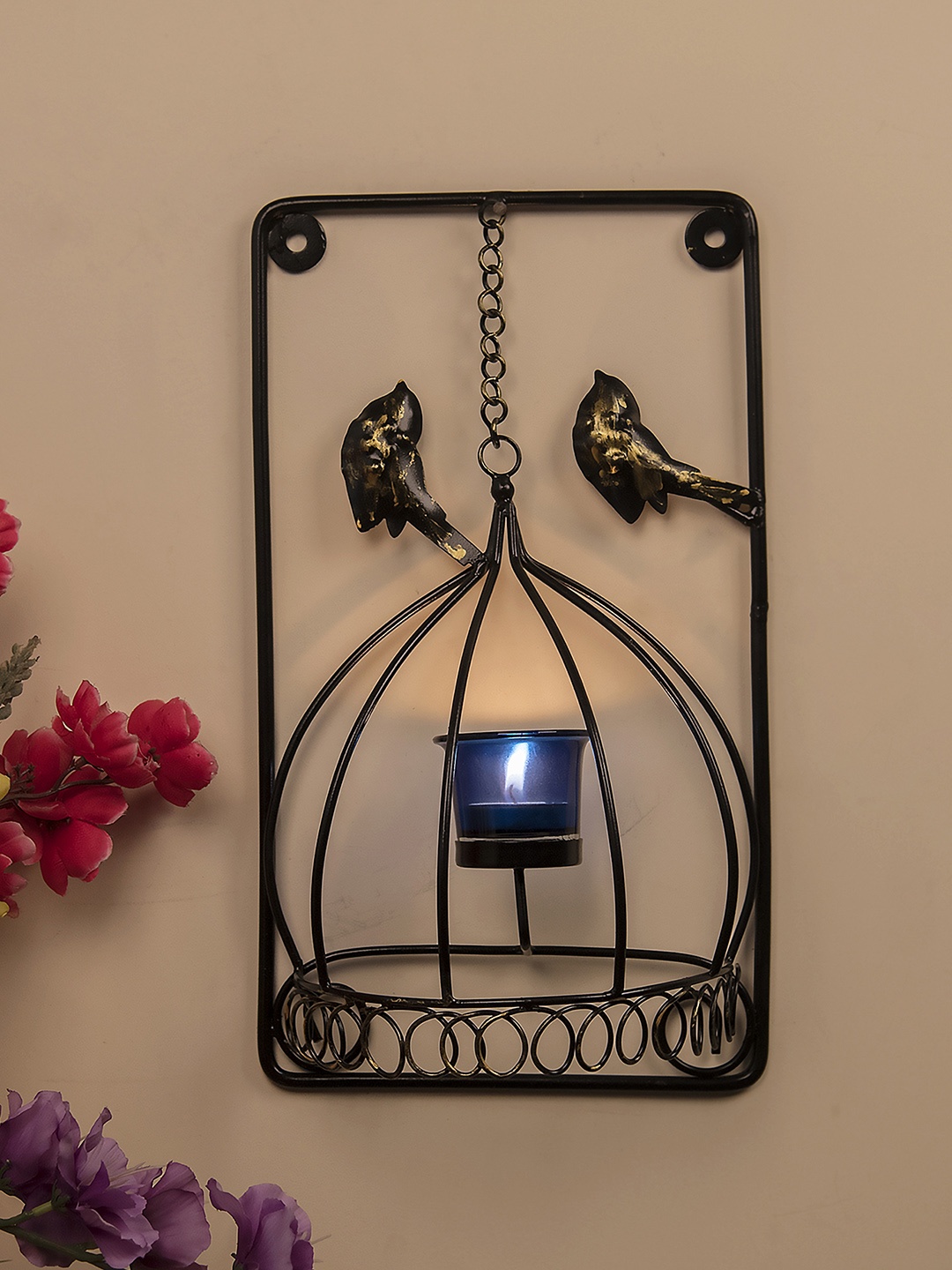 

Homesake Blue & Black Cage-Shaped Candle Holder