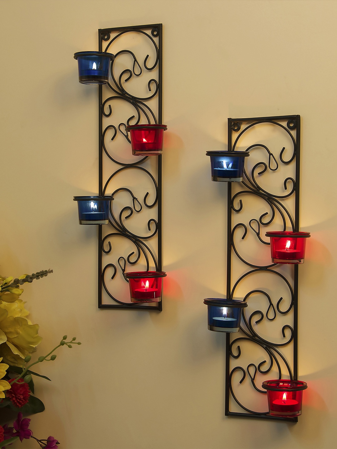 

Homesake Red & Blue Tealight Candle Holders with 8 Glass Cups