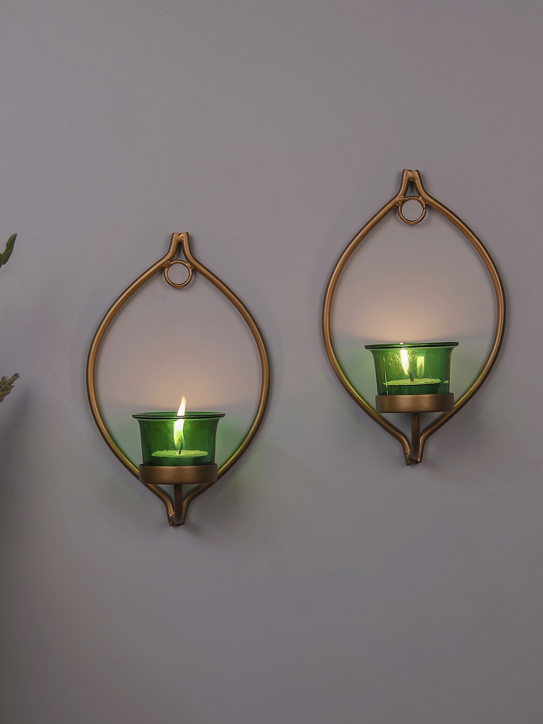 

Homesake Green & Gold-Toned Set Of 2 Candle Holders