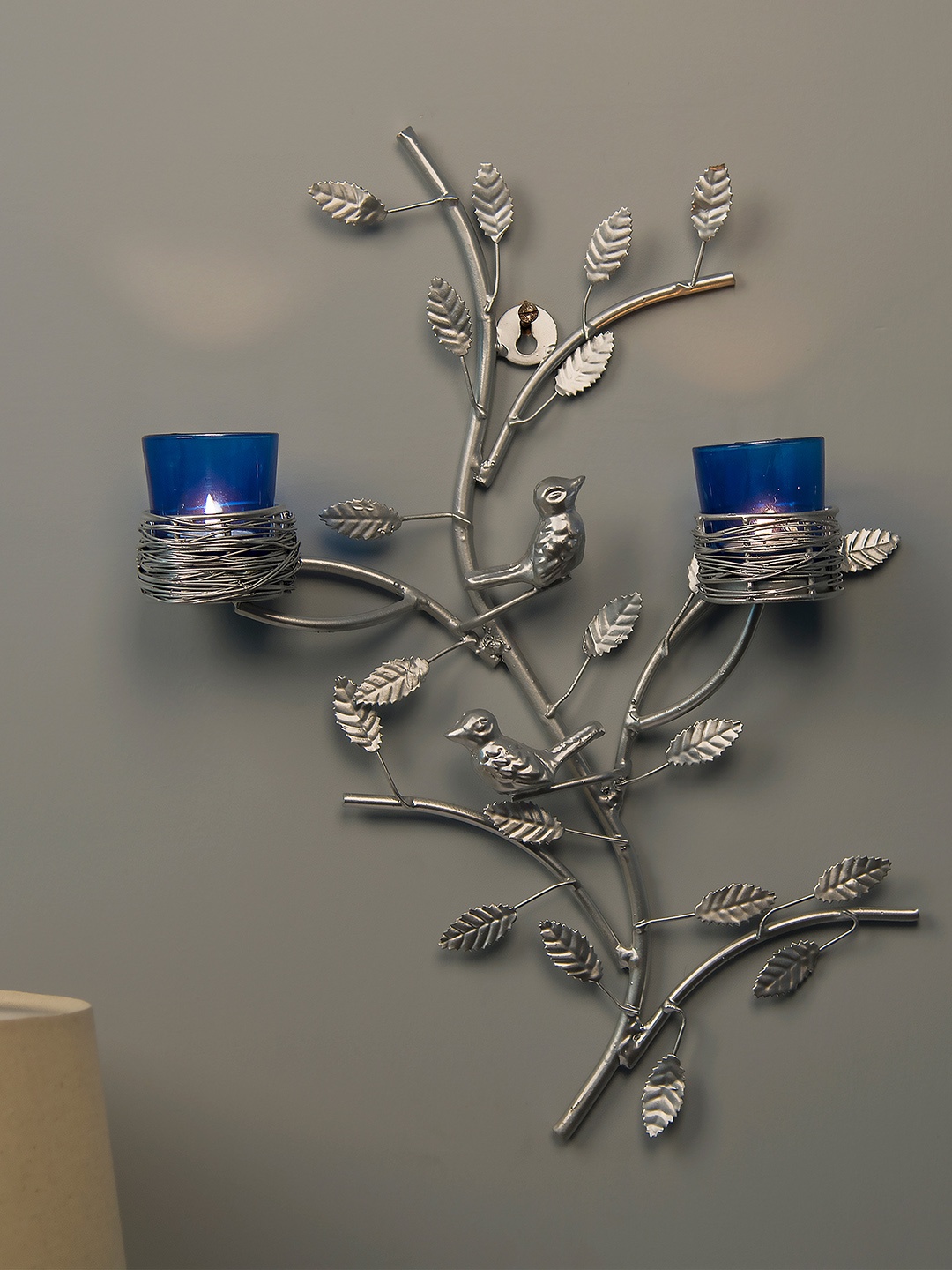 

Homesake Blue & Silver-Toned Hand-Crafted Tree-Shaped Candle Holders