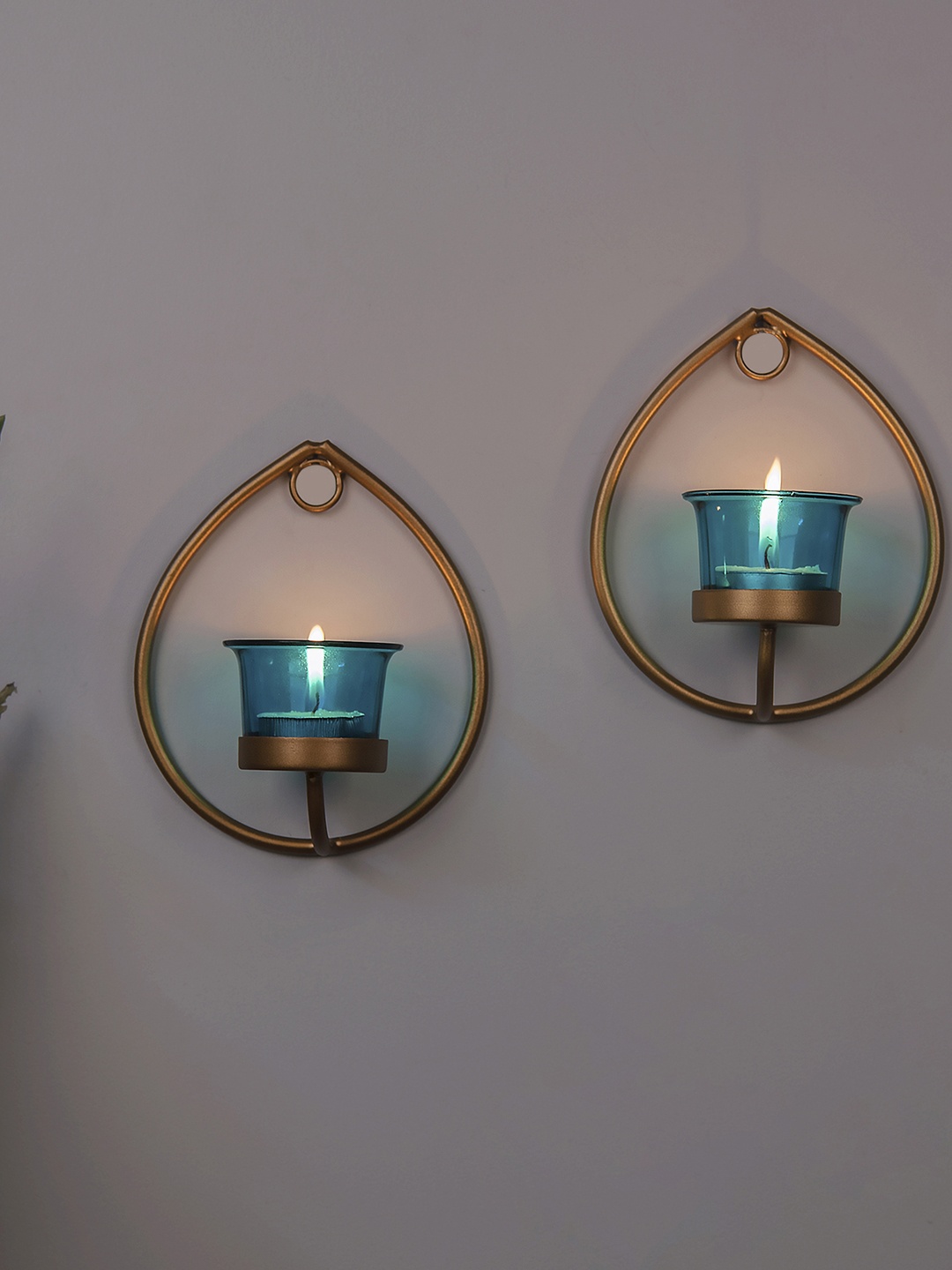 

Homesake Gold-Toned & Turquoise Blue Set Of 2 Candle Holders