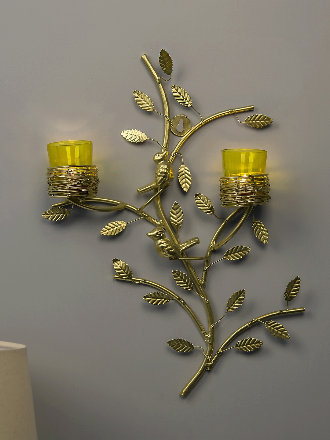 

Homesake Yellow & Gold-Toned Hand-Crafted Tree-Shaped Candle Holders