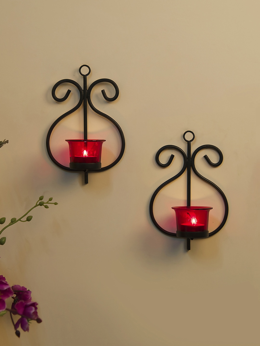 

Homesake Black & Red Set Of 2 Candle Holders