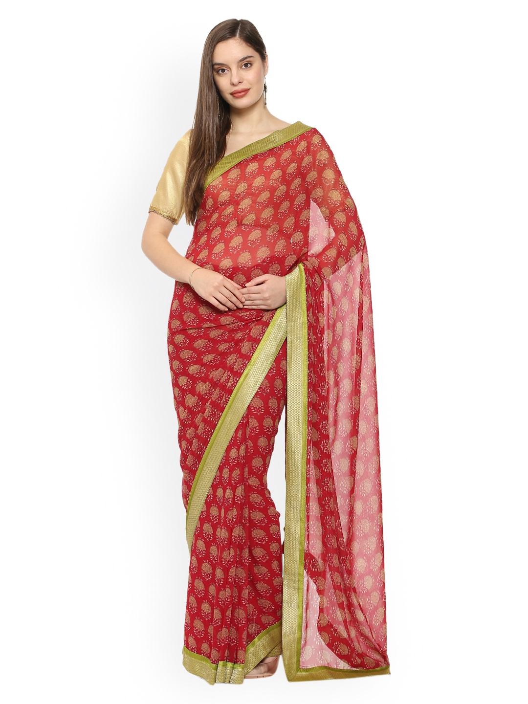 

Soch Red Printed Poly Georgette Saree