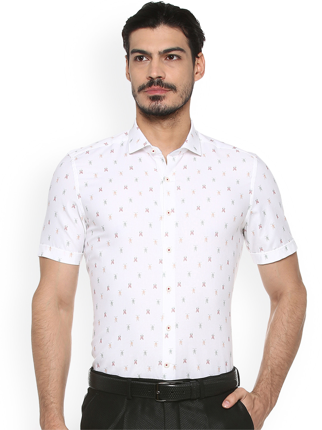 

SIMON CARTER LONDON Men White & Red Slim Fit Printed Semiformal Shirt