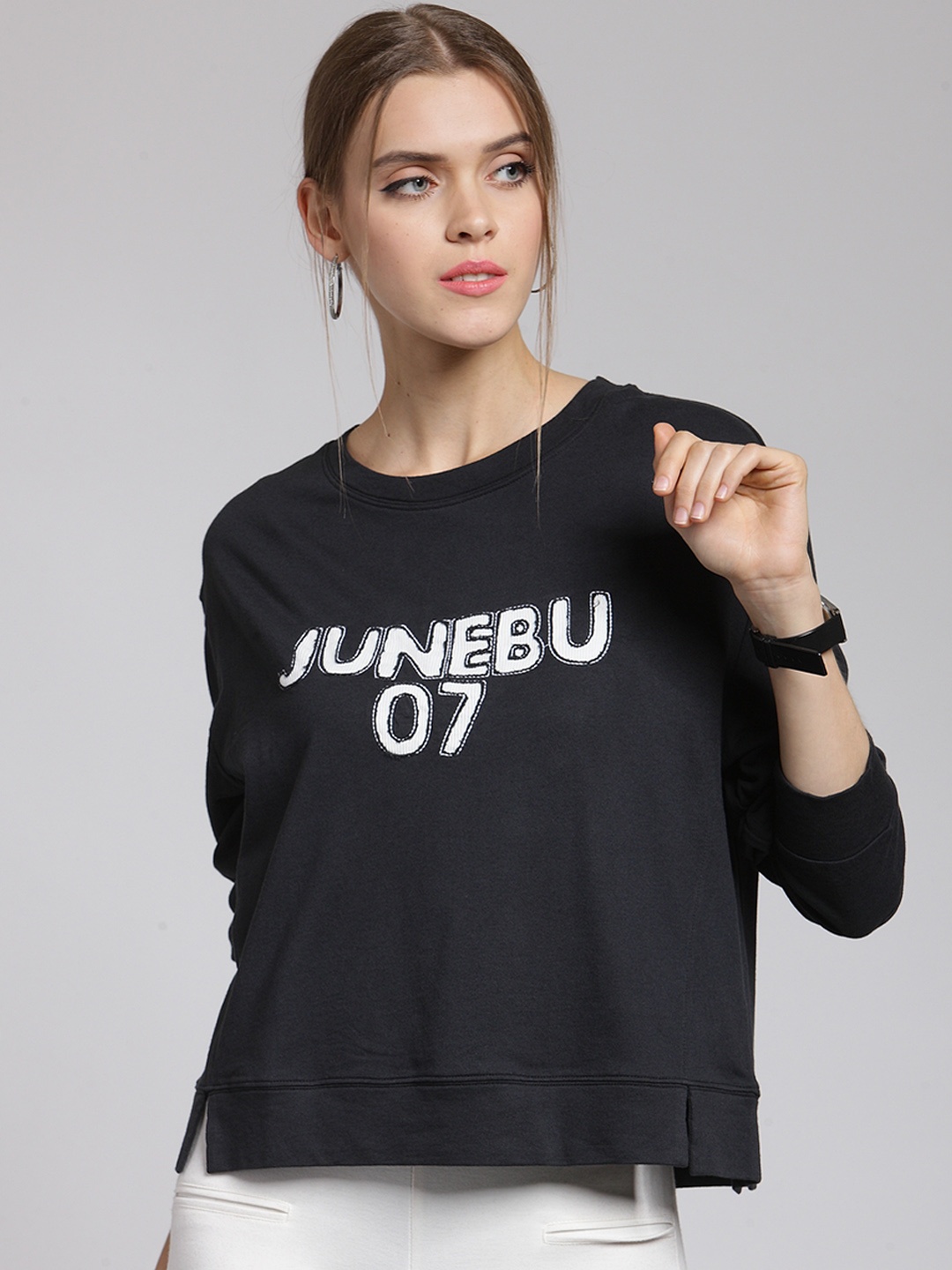 

plusS Women Black Printed Sweatshirt