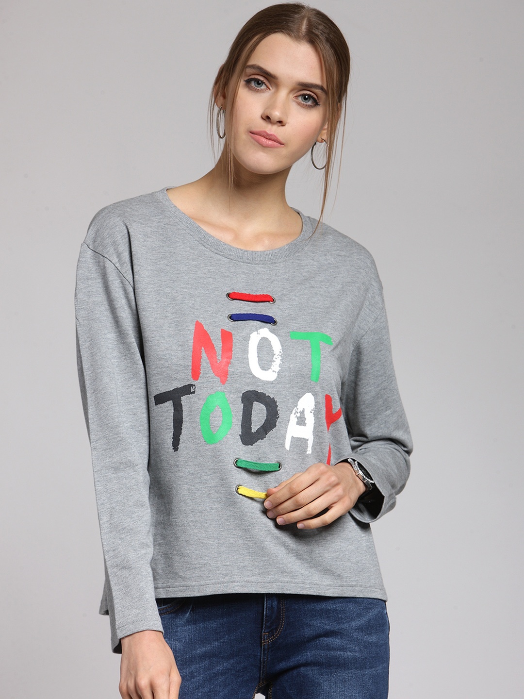 

plusS Women Grey Printed Sweatshirt
