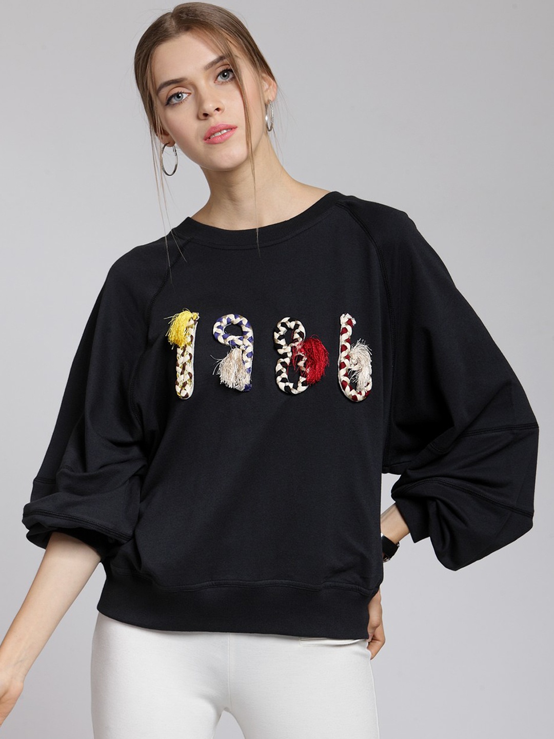 

plusS Women Black Solid Sweatshirt