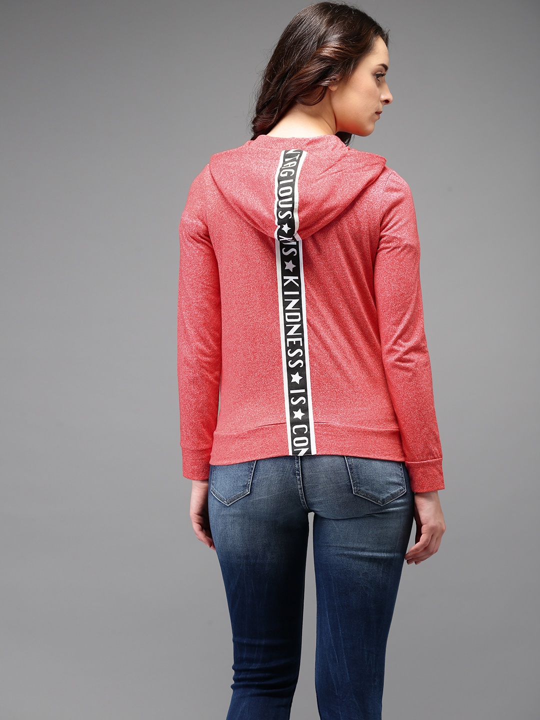 

Flying Machine Women Coral Solid Hooded Sweatshirt