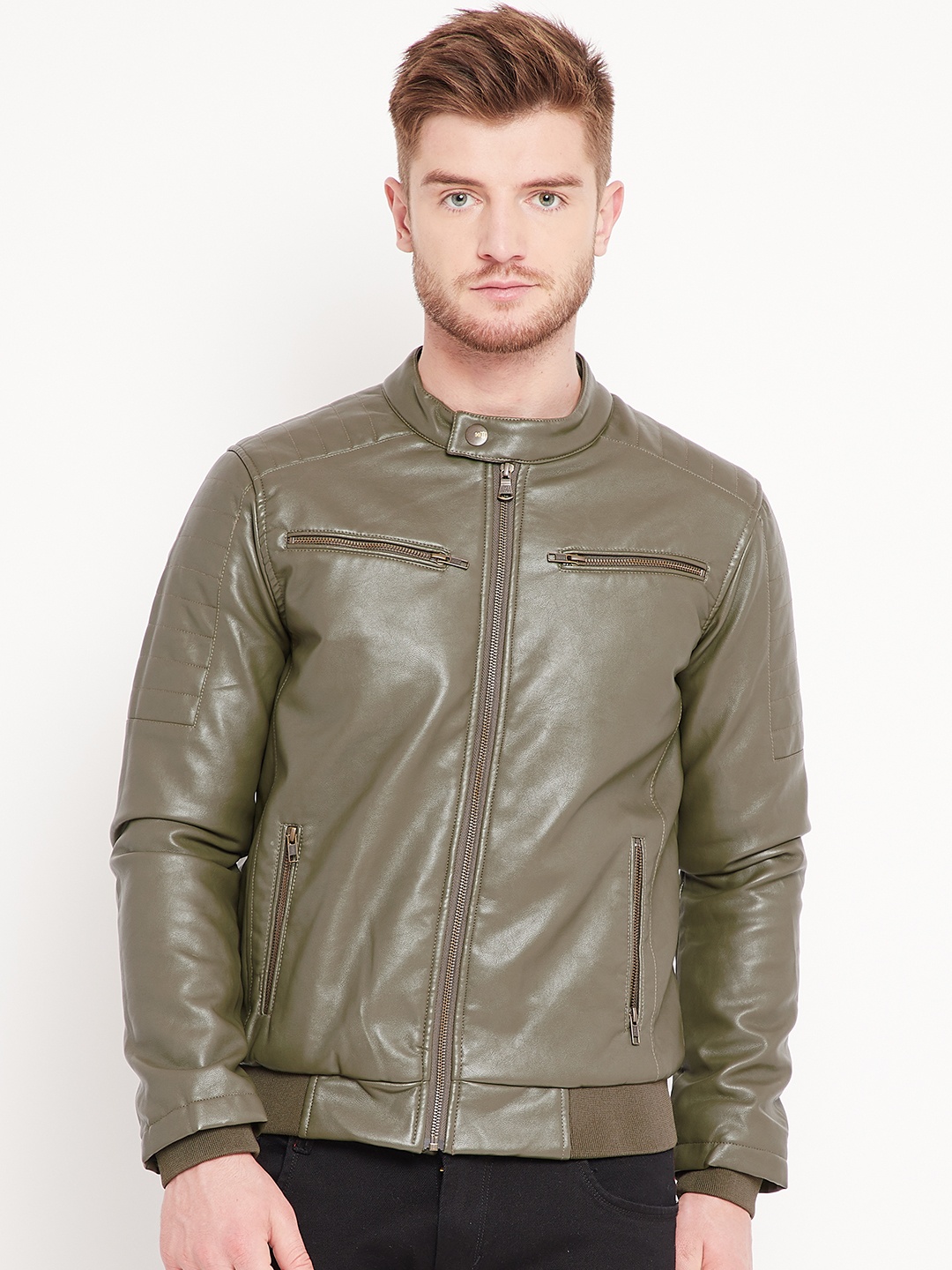 

Duke Stardust Men Olive Green Solid Bomber Jacket