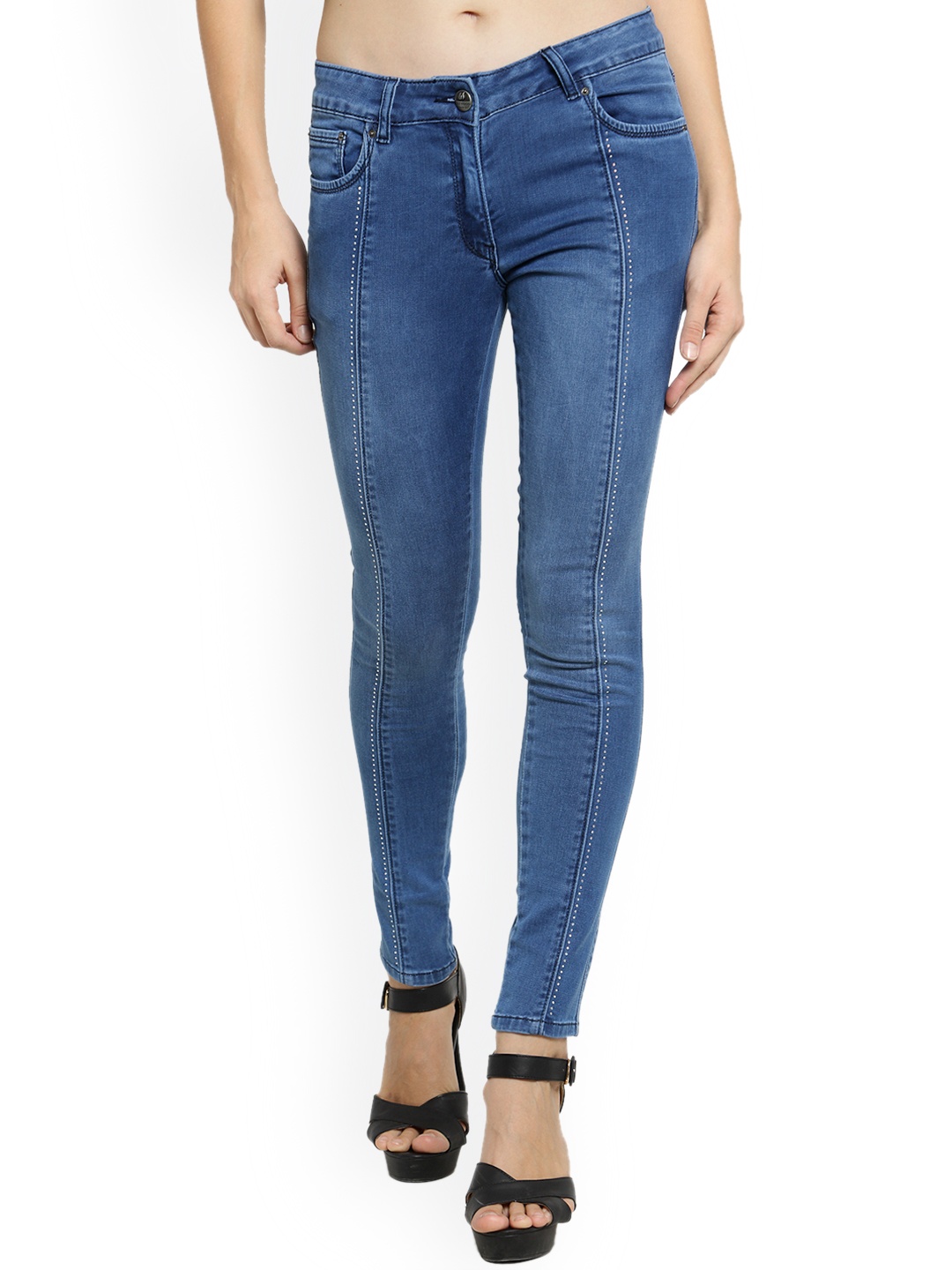 

Westwood Women Blue Solid Embellished Denim Skinny Fit Jeggings