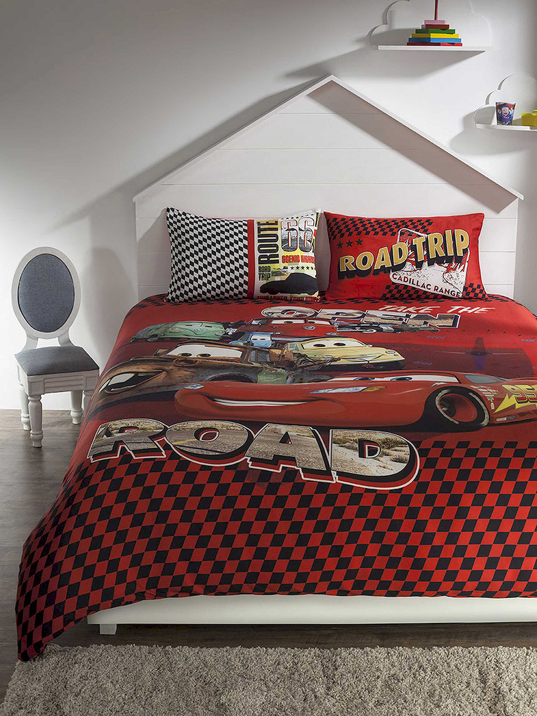 

DDecor Red Cartoon Characters Flat 210 TC Cotton Single Bedsheet with 2 Pillow Covers