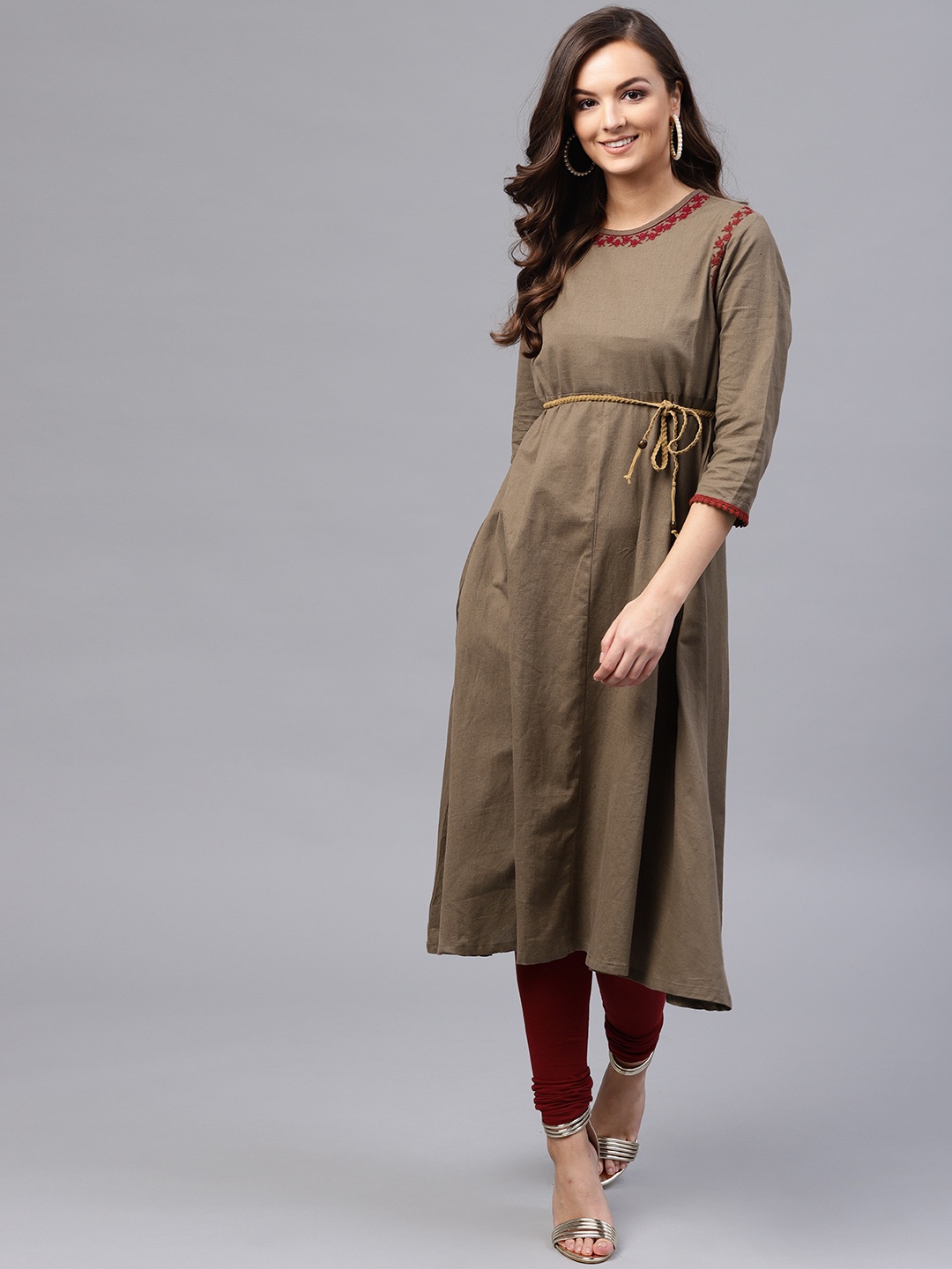 

SASSAFRAS Women Brown Solid A-Line Kurta