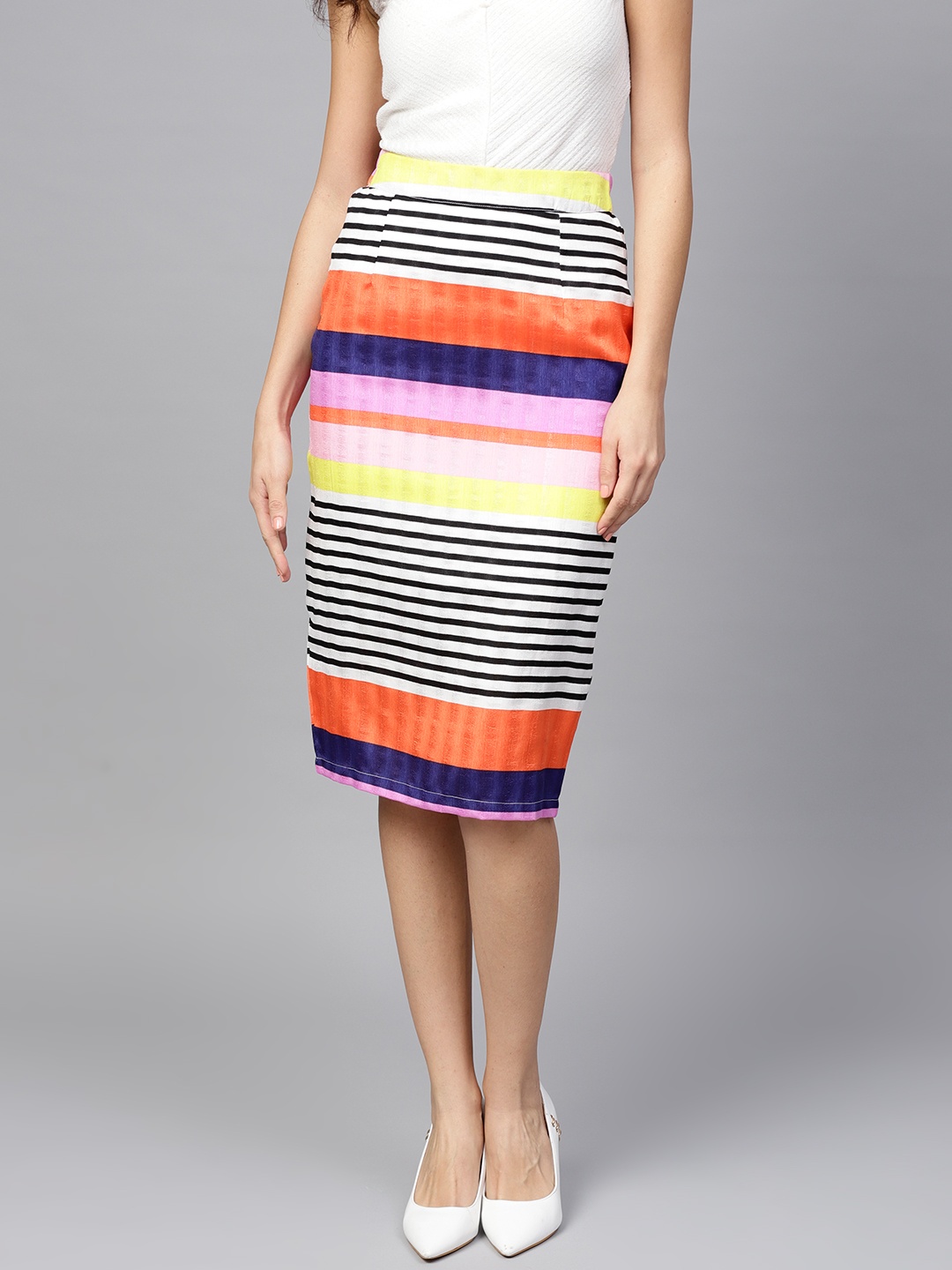 

SASSAFRAS Women Multi-Coloured Striped Pencil Skirt