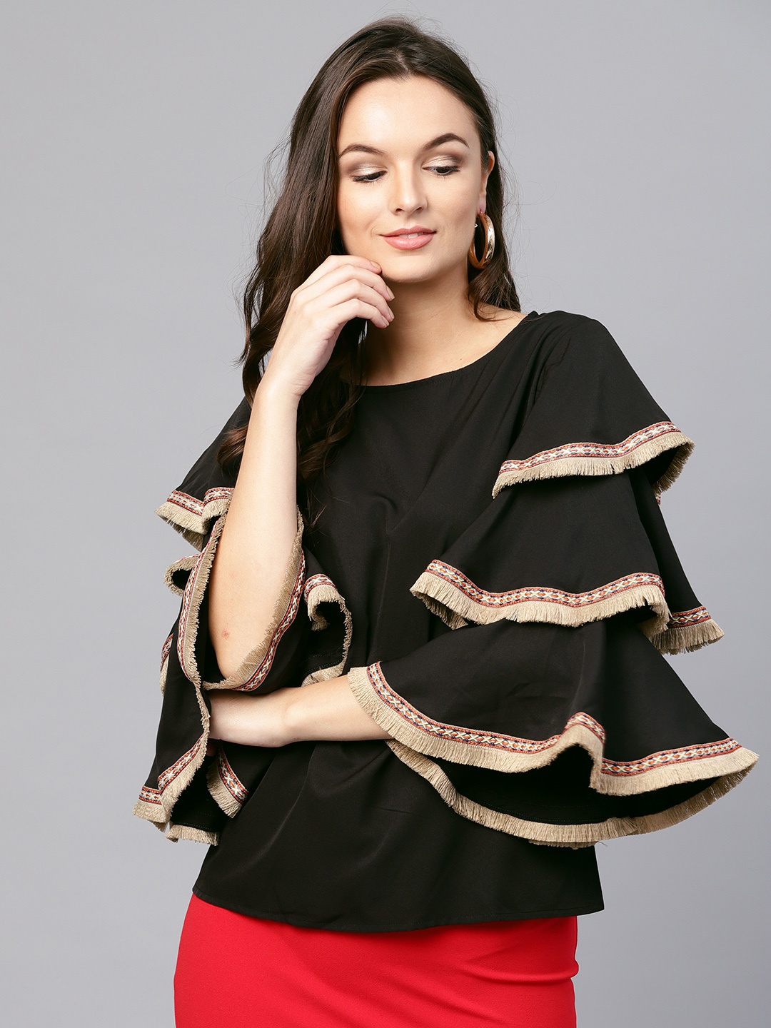 

SASSAFRAS Women Black Solid Top