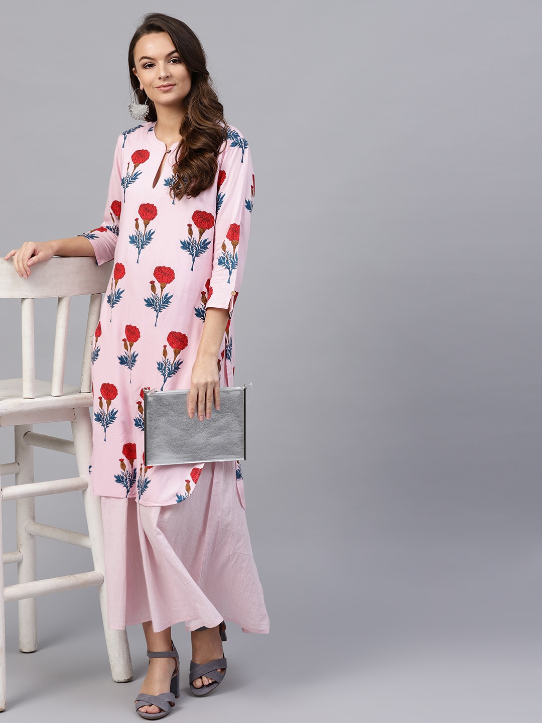 

SASSAFRAS Women Pink & Red Printed Maxi Dress