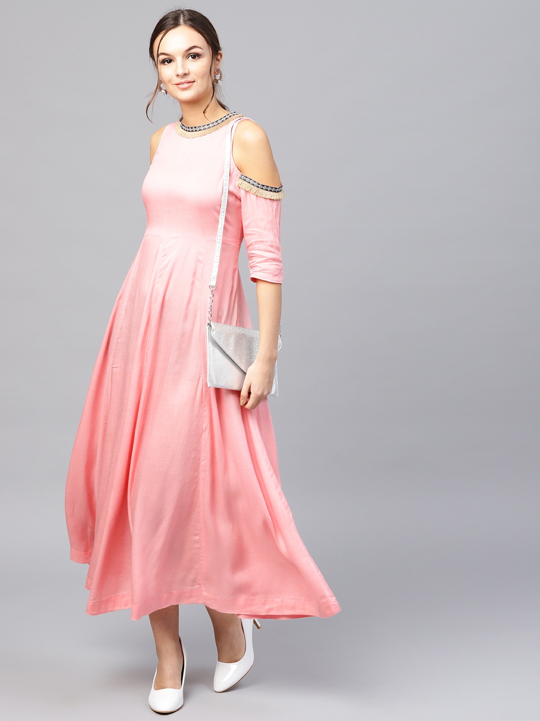

SASSAFRAS Women Pink Solid Maxi Dress