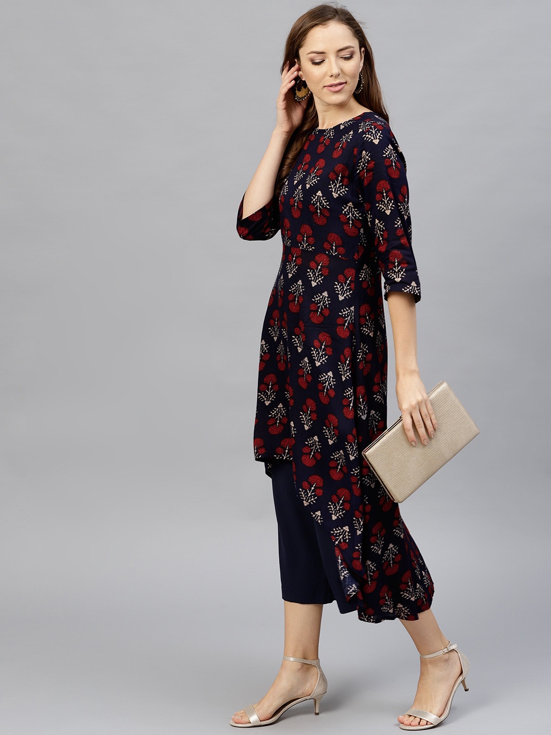 

SASSAFRAS Women Navy Blue & Red Printed A-Line Kurta