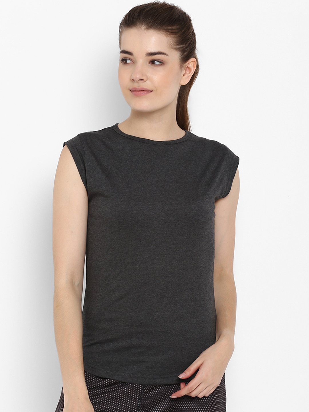 

appulse Women Charcoal Solid Round Neck T-shirt