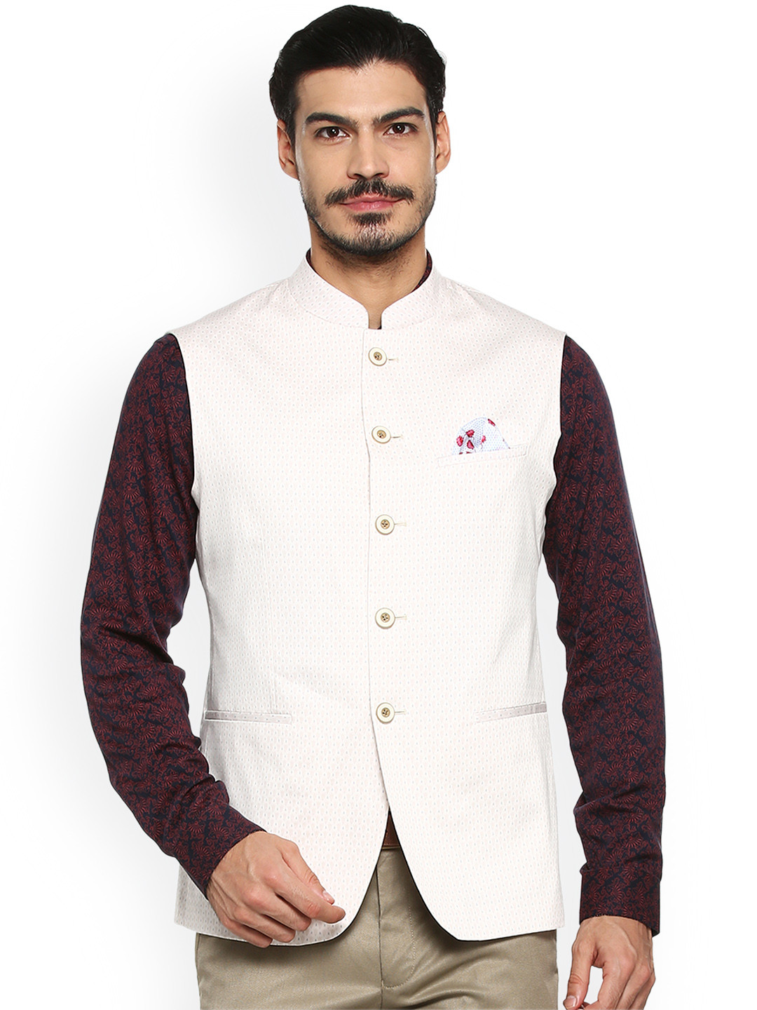 

Allen Solly Men Cream Printed Nehru Jacket