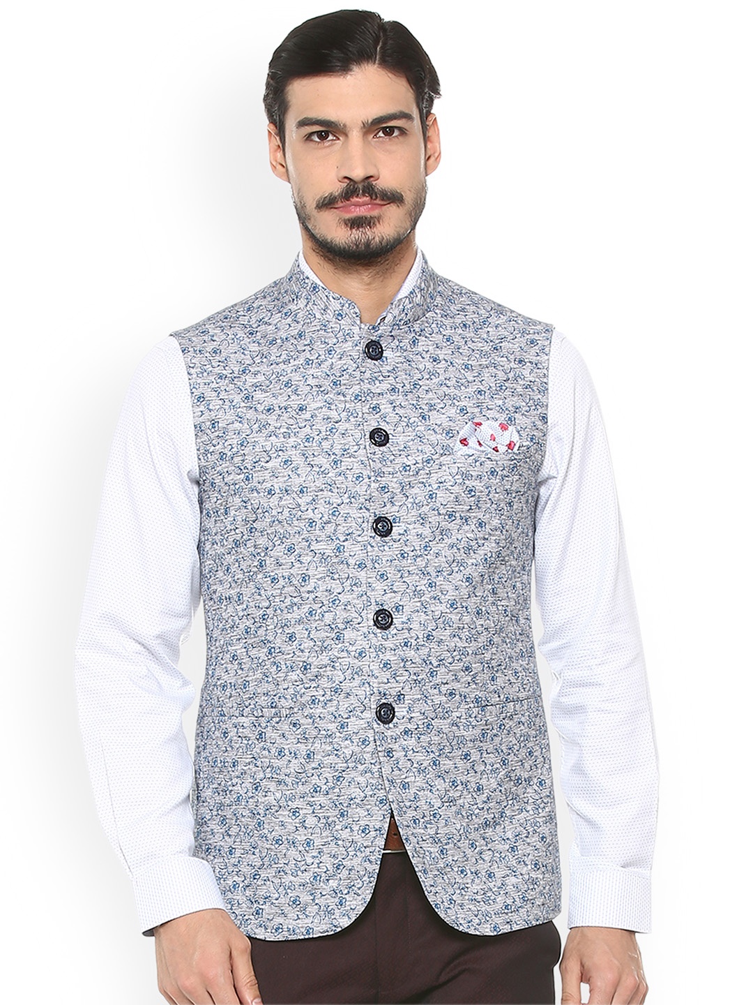 

Allen Solly Men Grey Printed Nehru Jacket