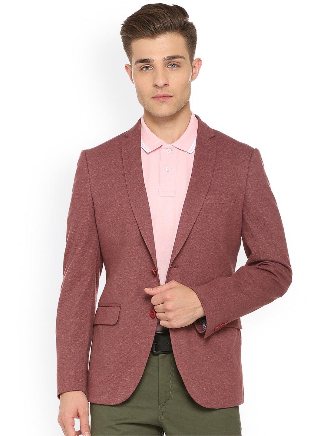 

Van Heusen Men Maroon Solid Slim Fit Blazer