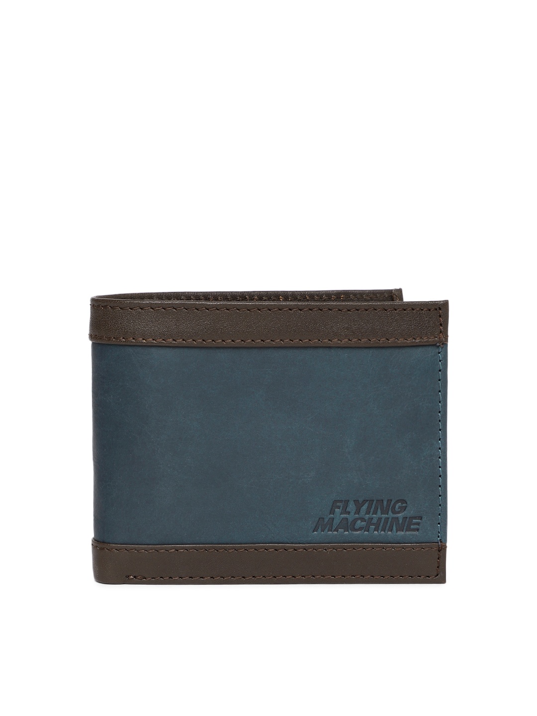

Flying Machine Men Navy Blue & Brown Solid Leather Two Fold Wallet