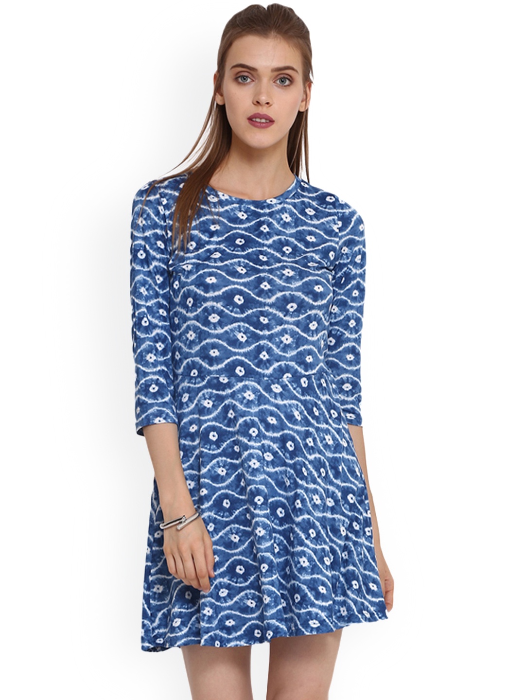 

PURYS Women Blue Dyed Fit and Flare Dress