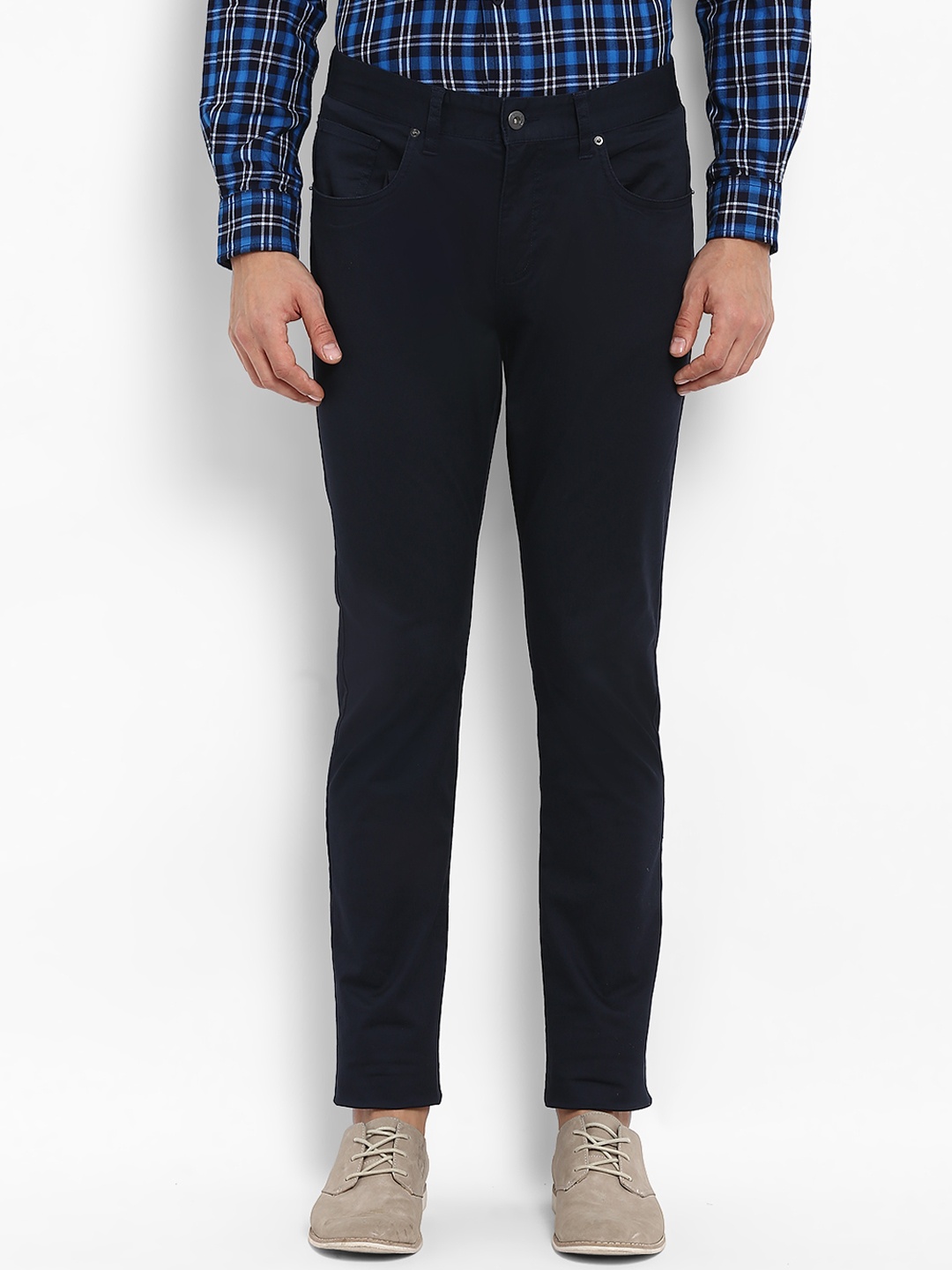 

Red Tape Men Navy Blue Slim Fit Solid Regular Trousers