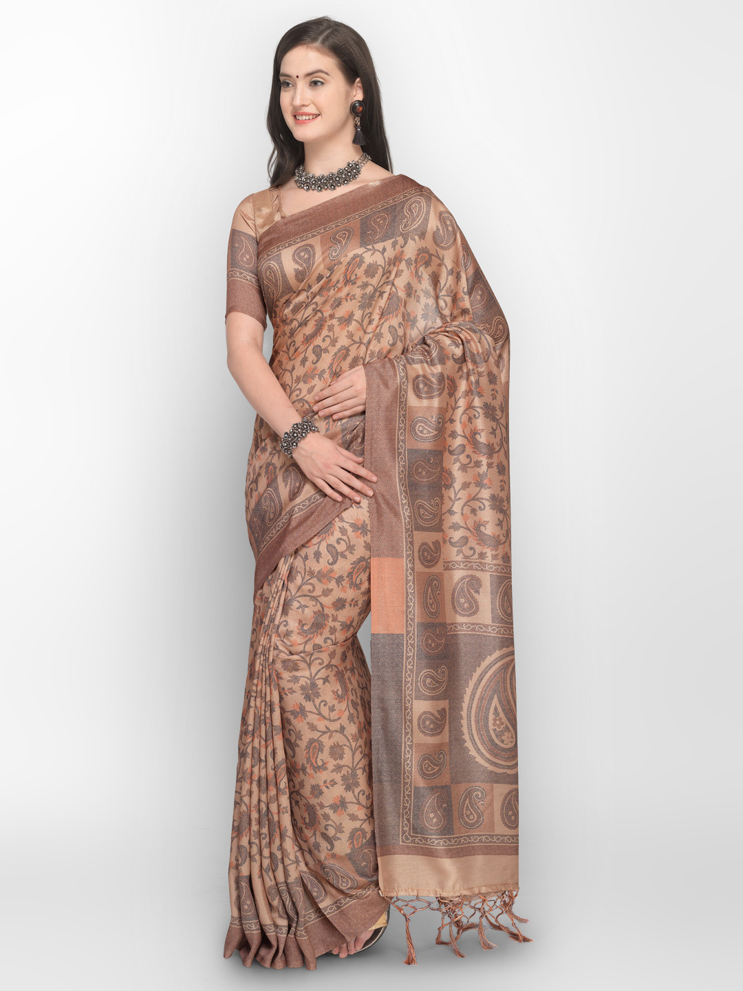 

Saree mall Beige & Brown Silk Blend Printed Saree