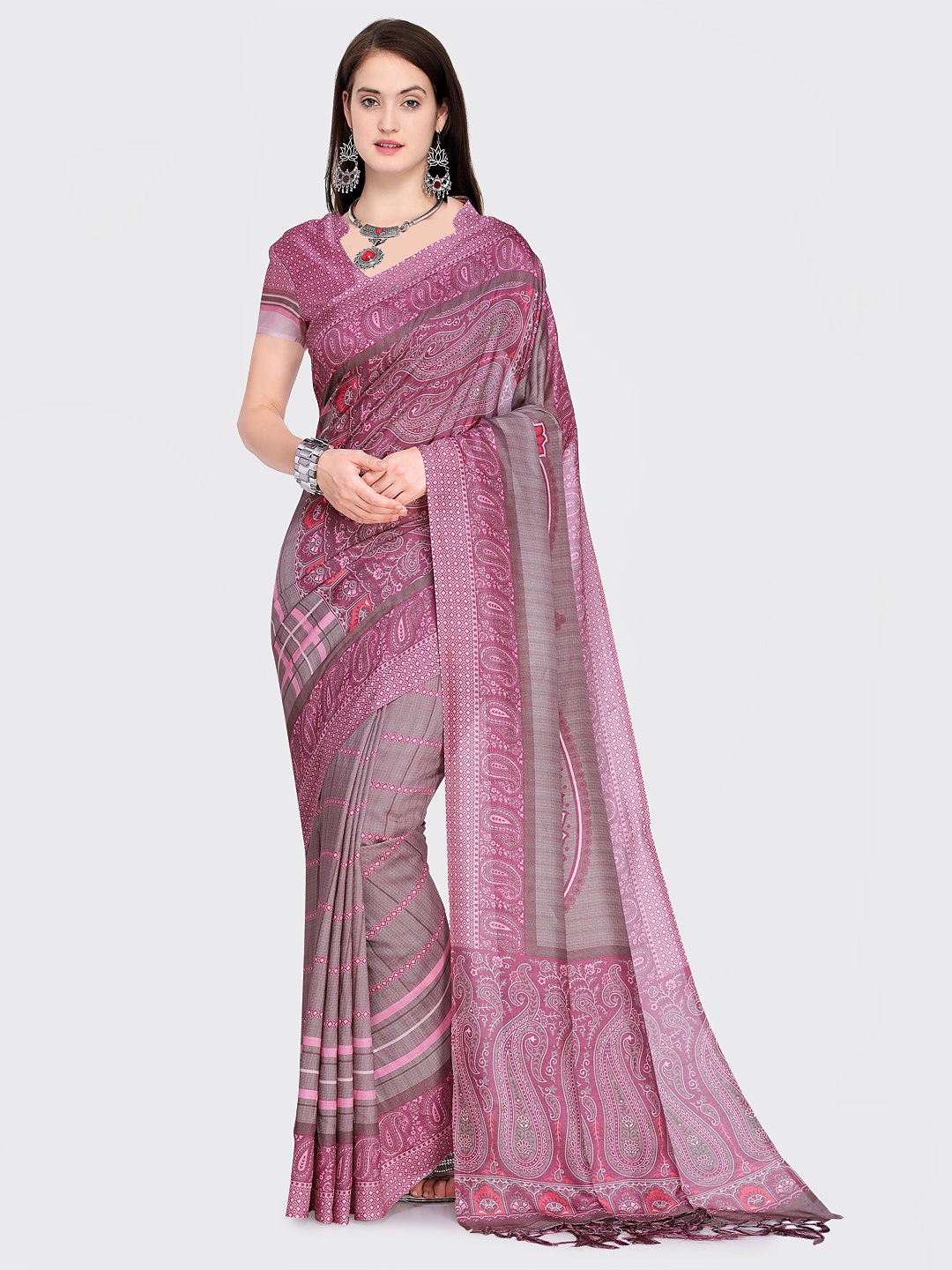 

Saree mall Pink Silk Blend Printed Banarasi Saree