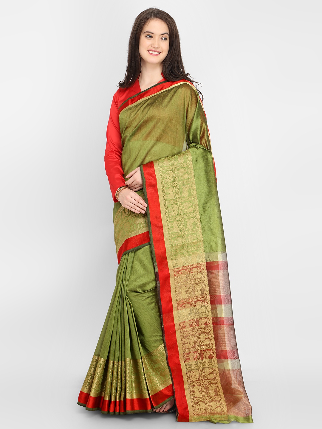 

Saree mall Green Silk Blend Solid Banarasi Saree