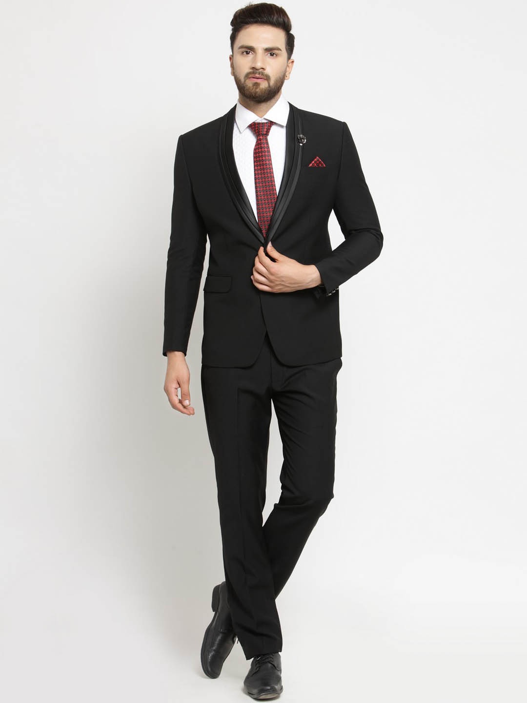 

LUXURAZI Black Solid Single-Breasted Tuxedo Suit