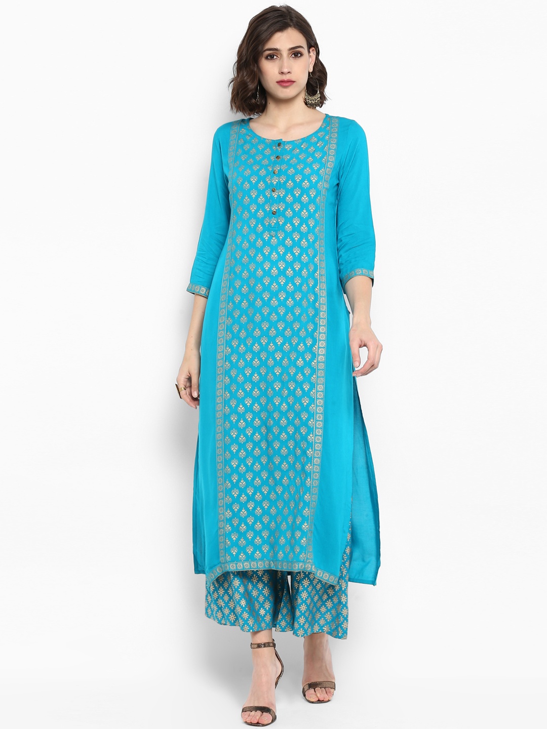 

Varanga Women Blue Printed Kurta with Palazzos