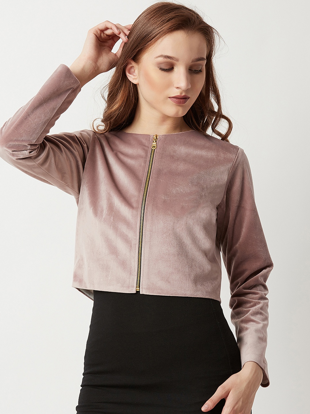 

Miss Chase Women Lavender Solid Tailored Jacket with Velvet Finish