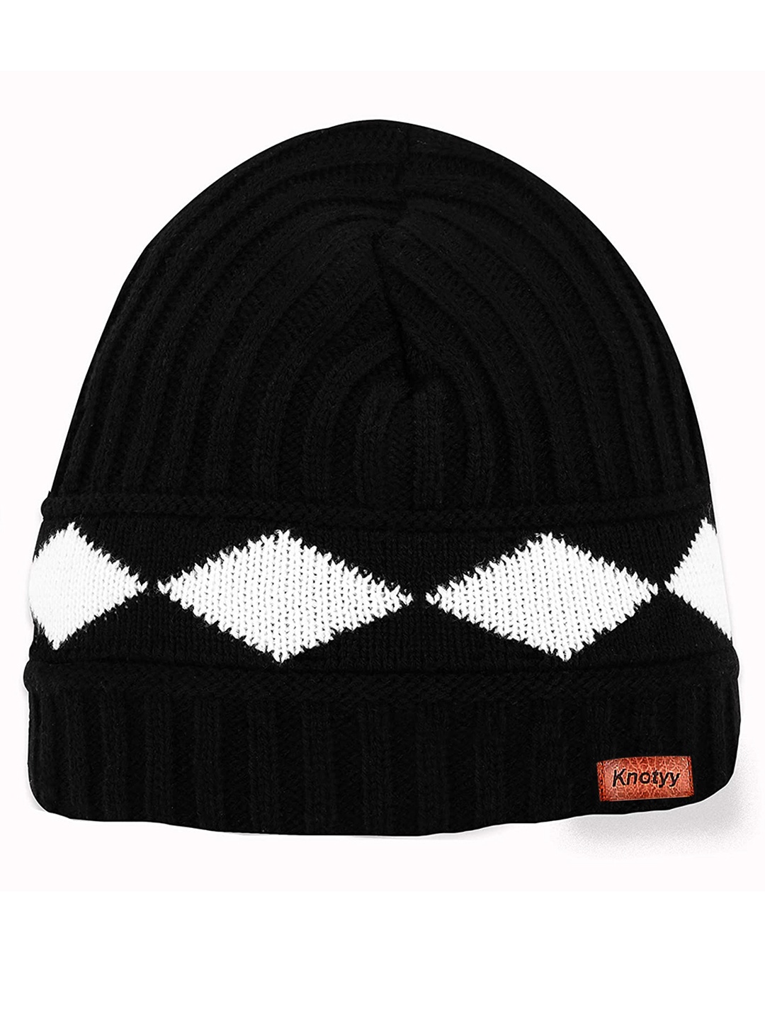 

Knotyy Men Black Self Design Beanie