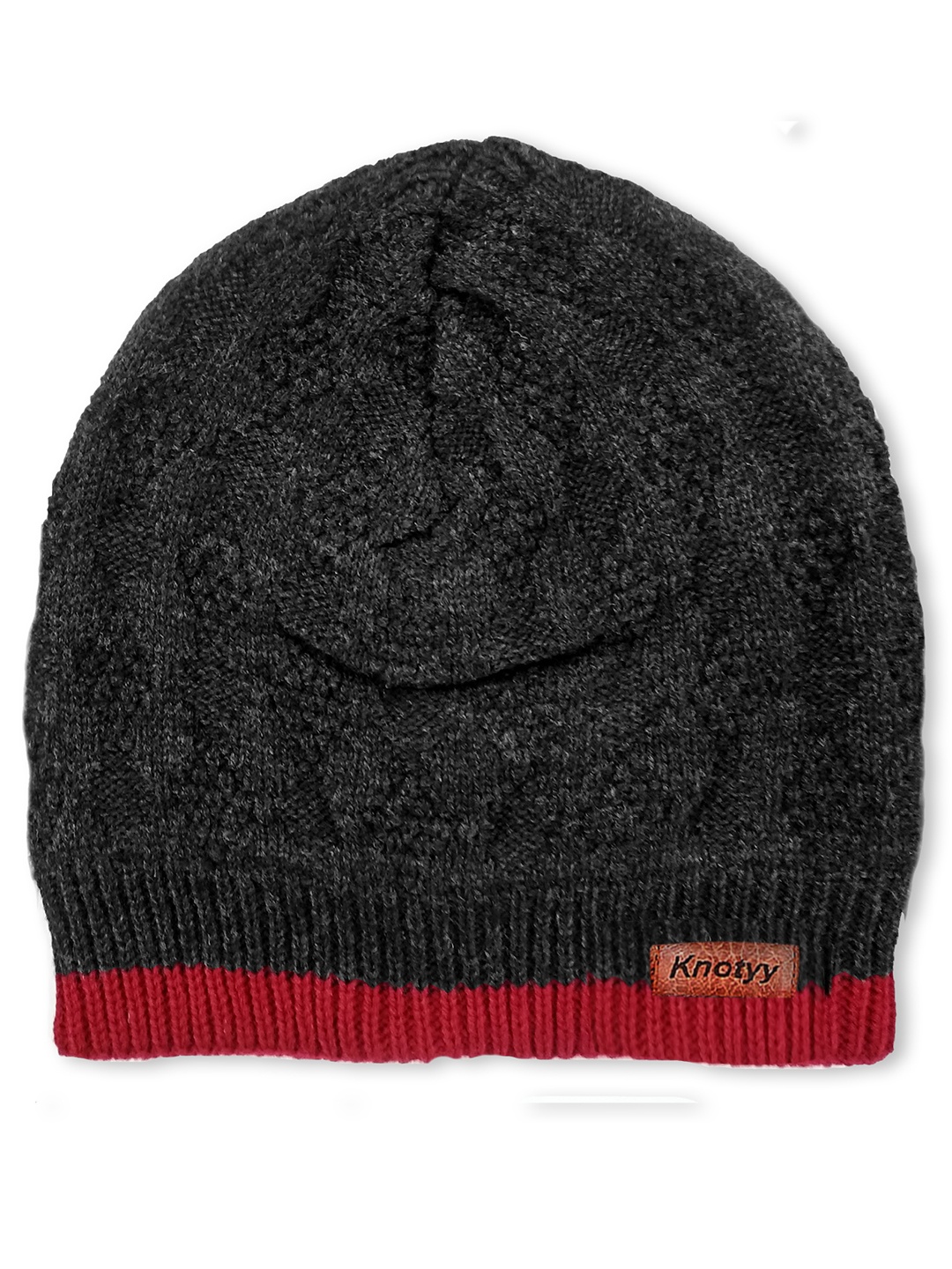 

Knotyy Men Grey Self Design Beanie