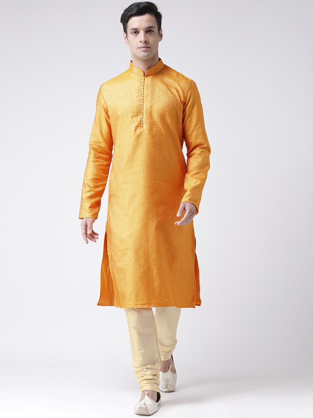 

DEYANN Men Yellow Woven Design Straight Kurta