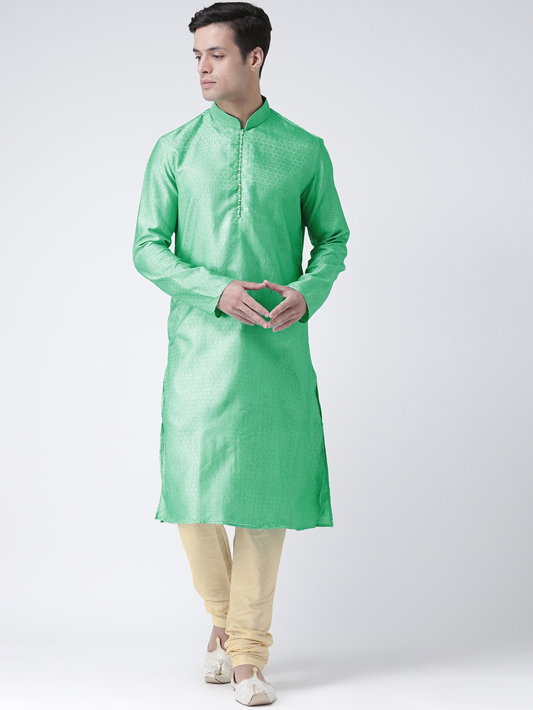 

DEYANN Men Green Woven Design Straight Kurta