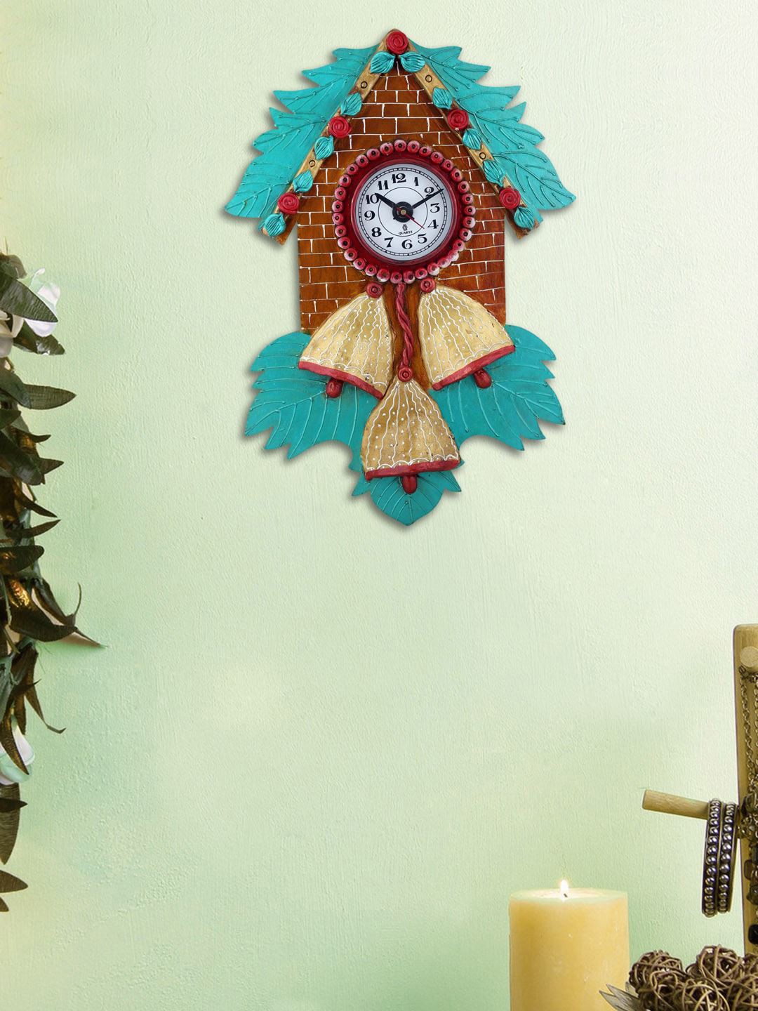 

999Store Brown & Blue Handcrafted Quirky Textured Analogue Wall Clock