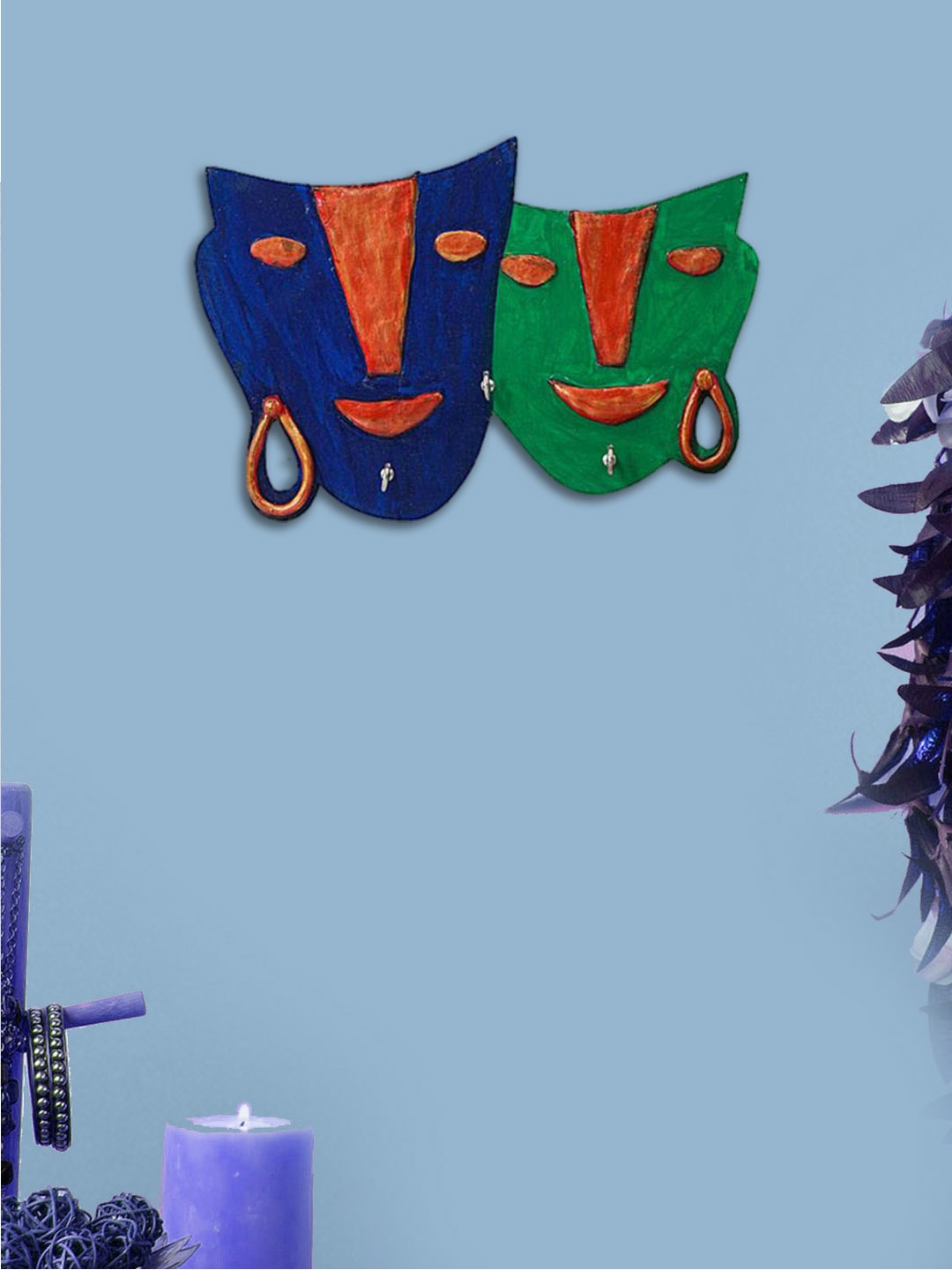 

999Store Blue & Green Hand Painted Wooden Key Holder