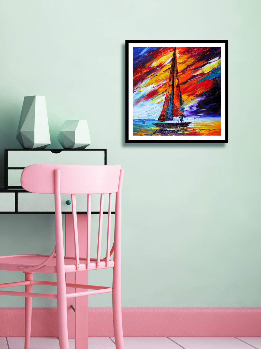 

999Store Multicoloured Boat Wall Painting, Multi
